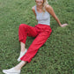 Handwoven Cotton Pants in Red Check