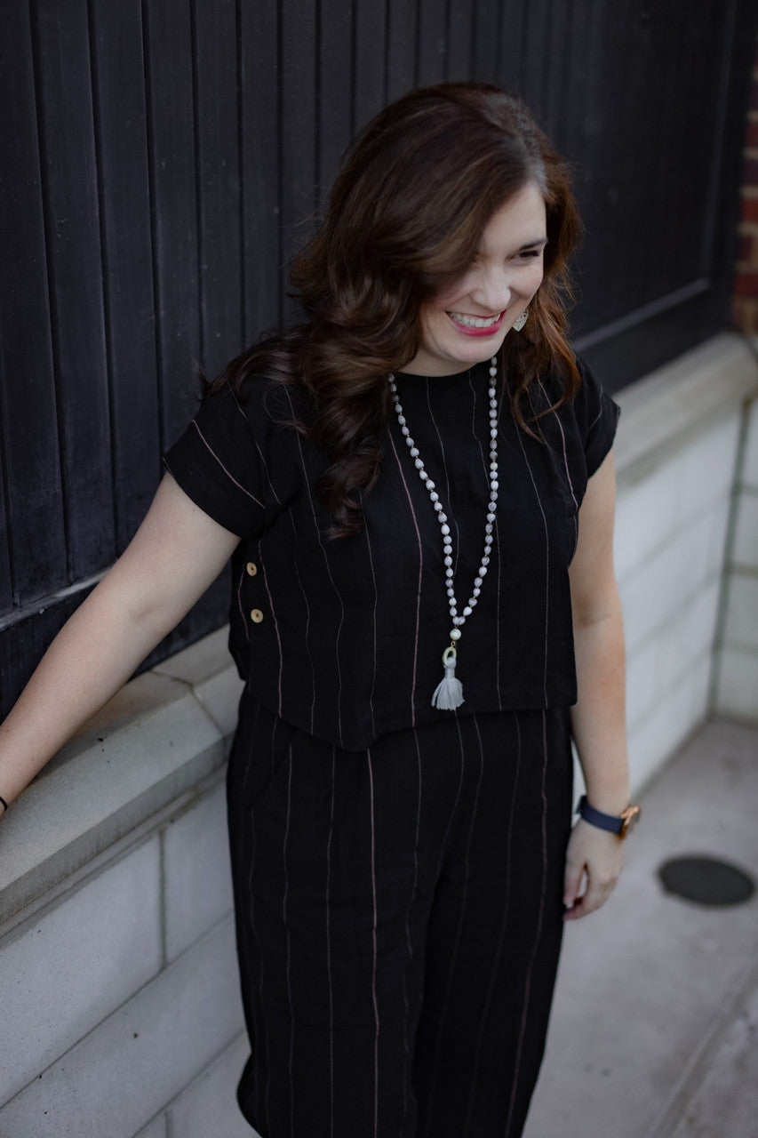 Katie Handwoven Cotton Black Cropped Shirt