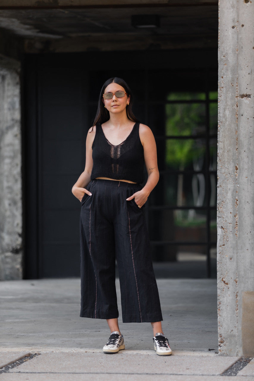 Katie Handwoven Cotton Black Cropped Shirt