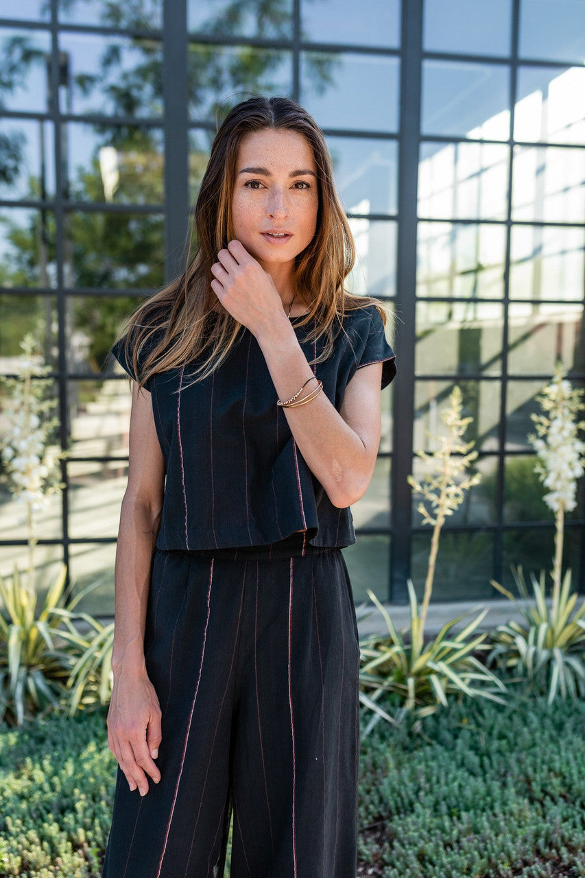 Katie Handwoven Cotton Black Cropped Shirt