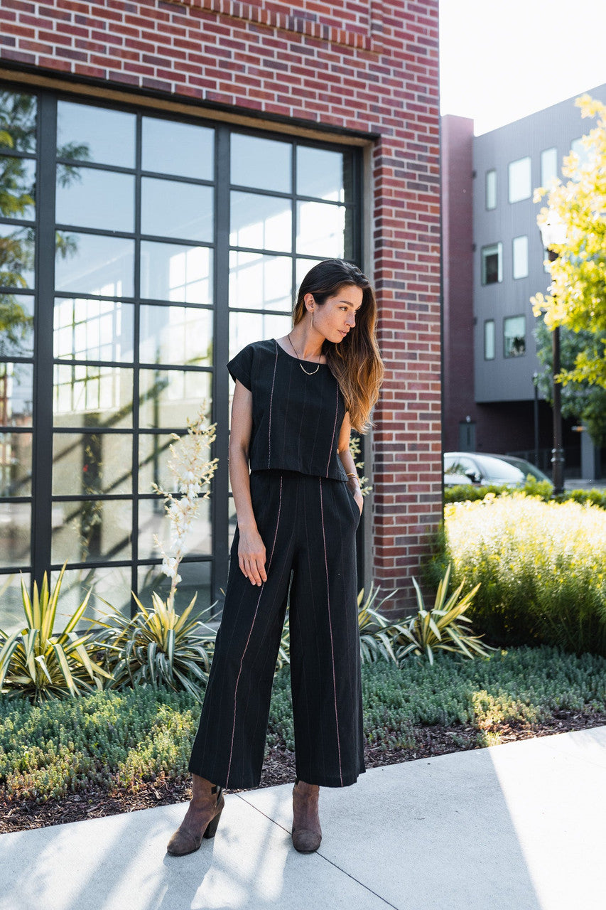 Katie Handwoven Cotton Black Cropped Shirt