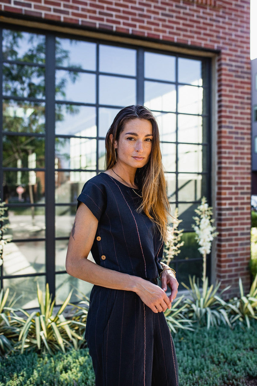 Katie Handwoven Cotton Black Cropped Shirt