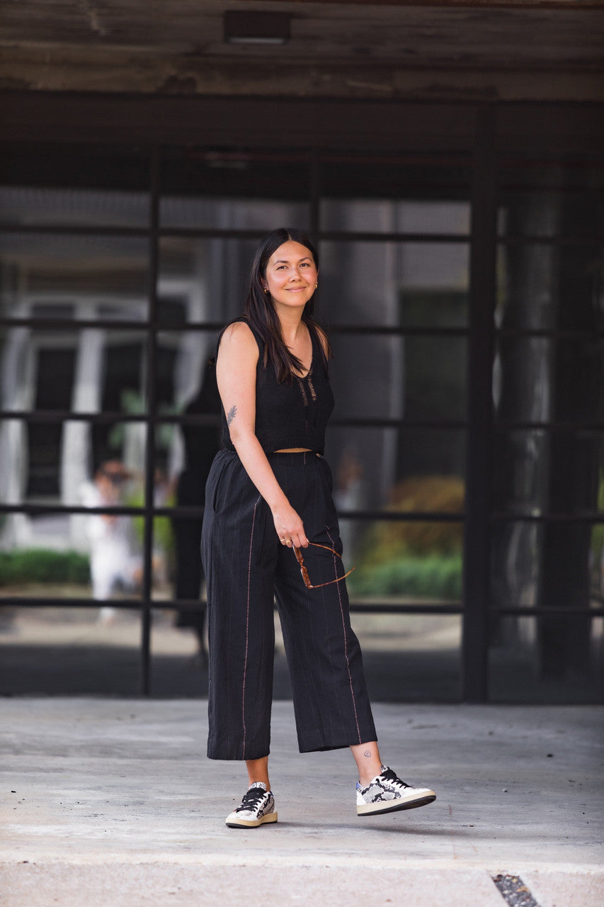 Katie Handwoven Cotton Black Cropped Shirt