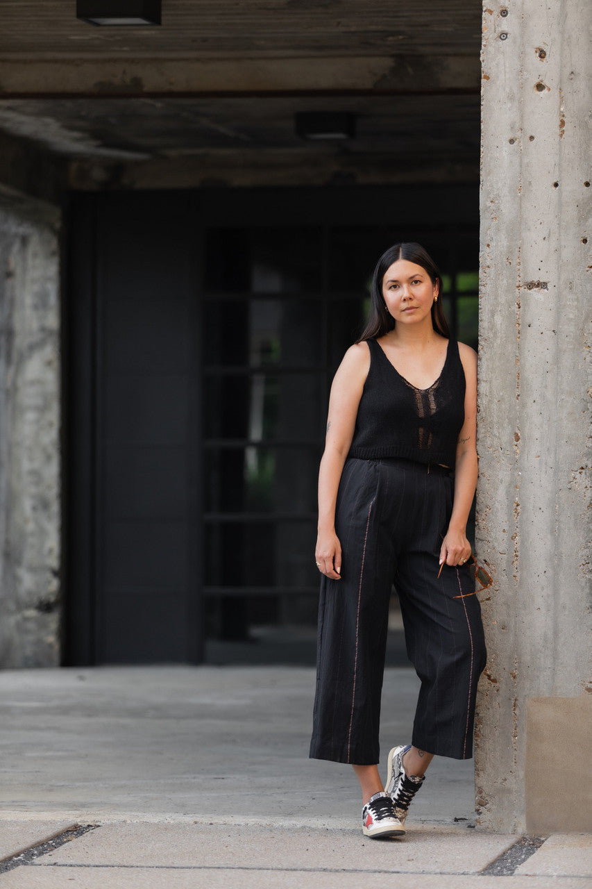 Katie Handwoven Cotton Black Cropped Shirt