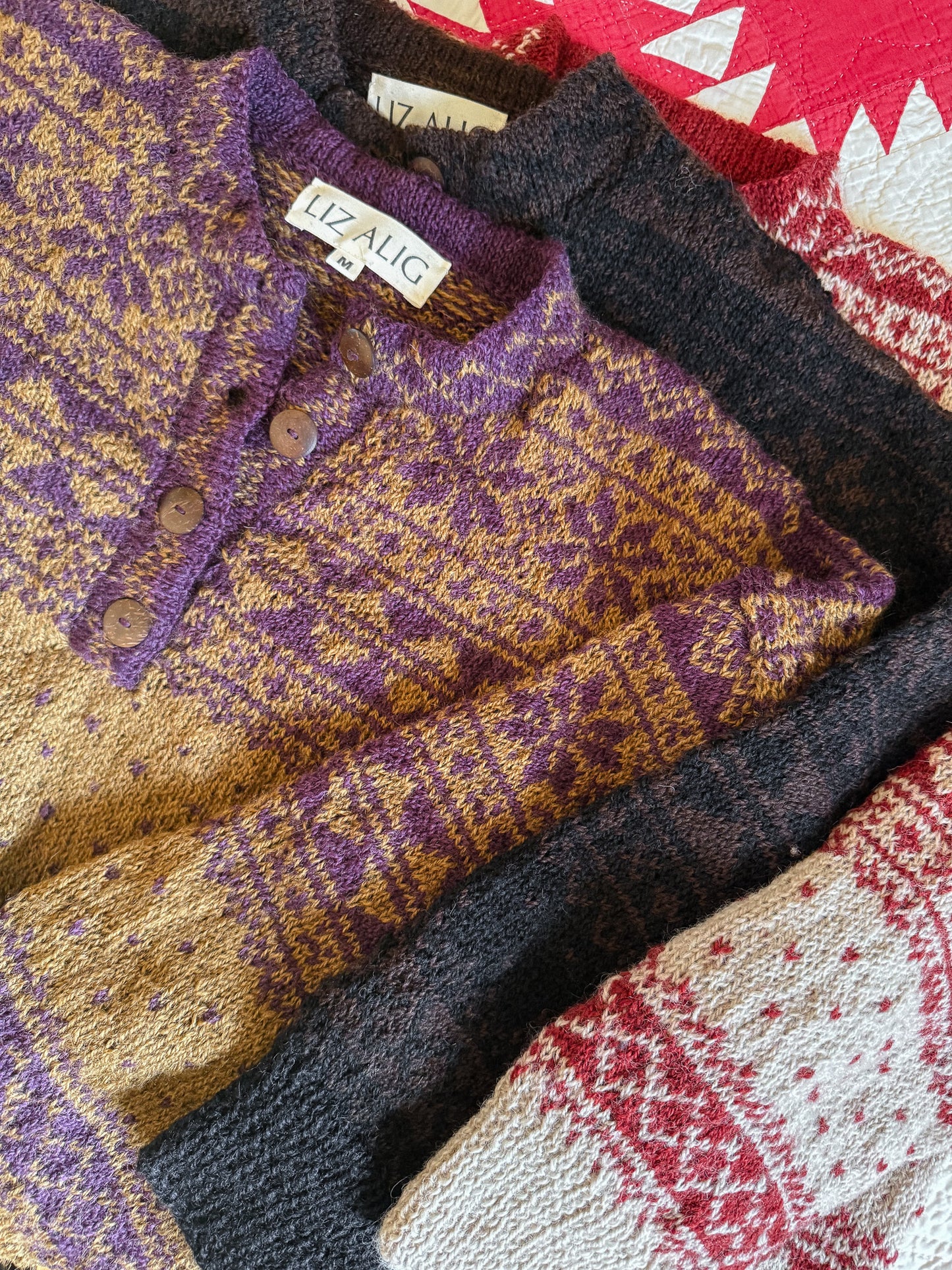 Imogene Oversized Wool Henley in Snowflake Print