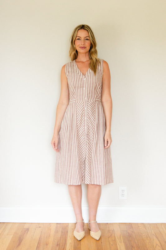 June Dress Sleeveless in Red and White Striped Linen