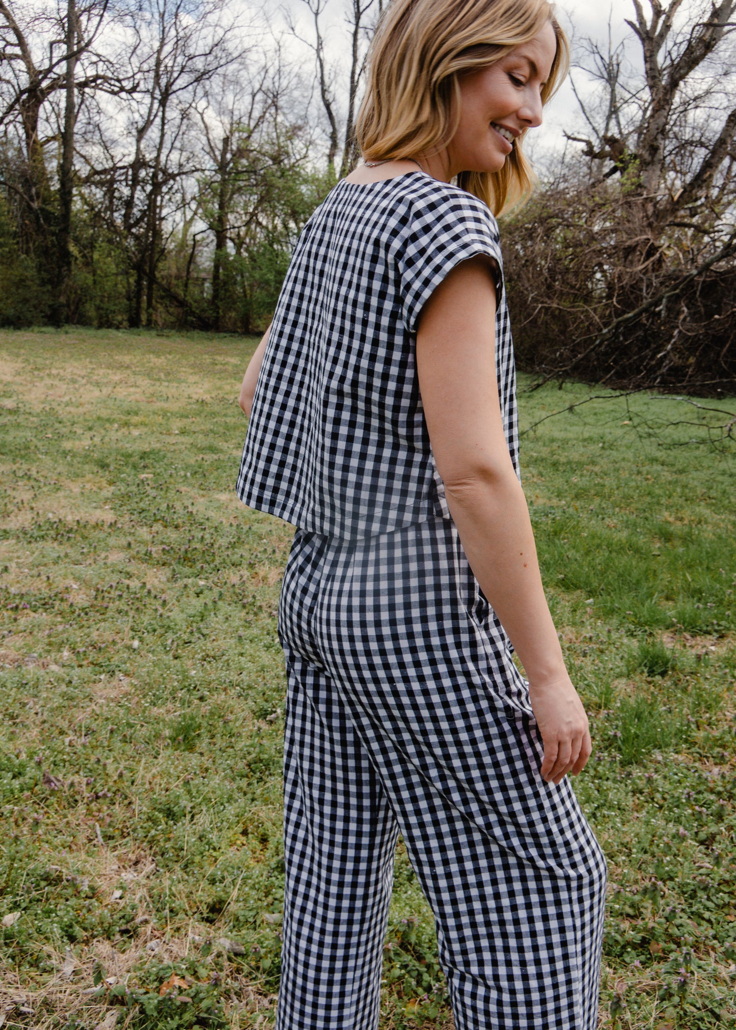 Katie Handwoven Cotton Set in Black and White Gingham