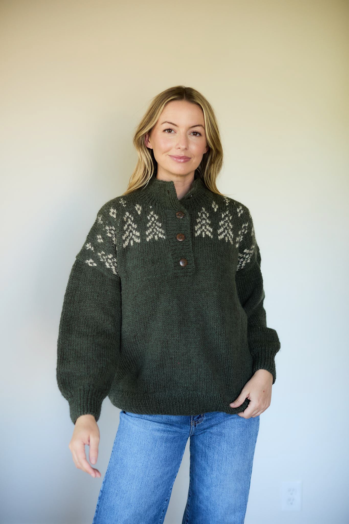 Imogene Oversized Wool Henley in Fern Made to Order