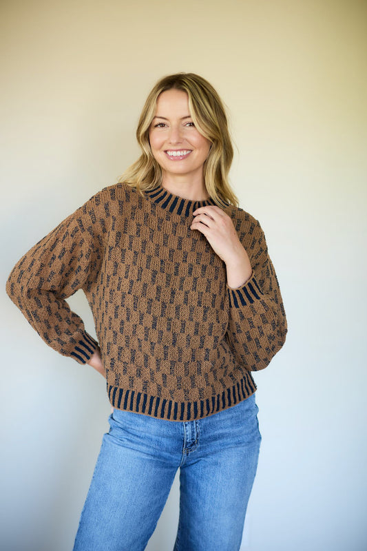 Faye Cotton Pullover in Chestnut and Navy Made to Order