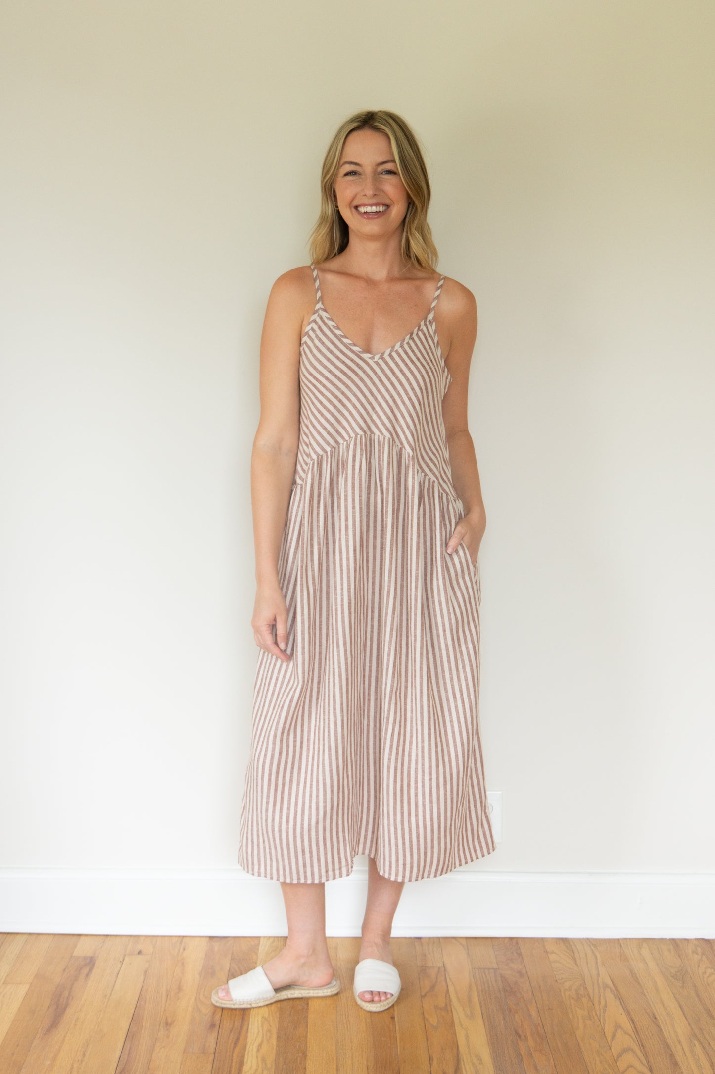 Faro Dress in Red and White Striped Linen