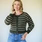 Leota Striped Wool Cardigan in Chestnut and Red Made to Order