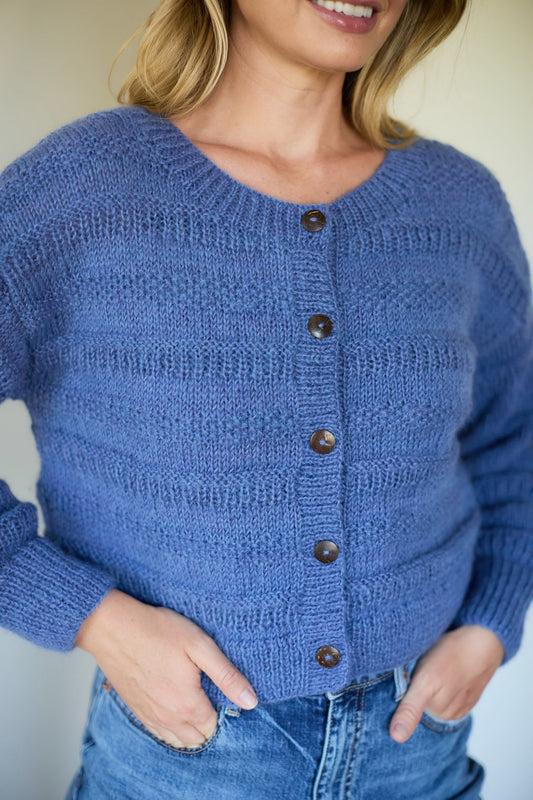Alma Wool Cardigan in Periwinkle Blue Made to Order