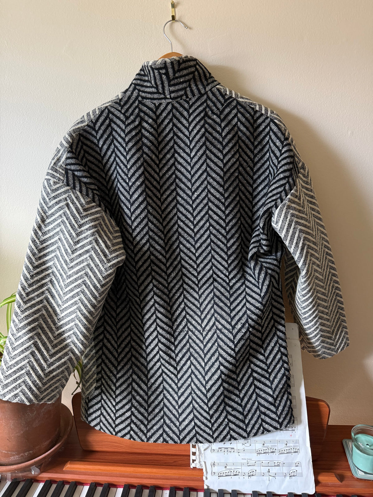 Portuguese Wool Pieper Coat in Mix-Match Herringbone Made to Order February