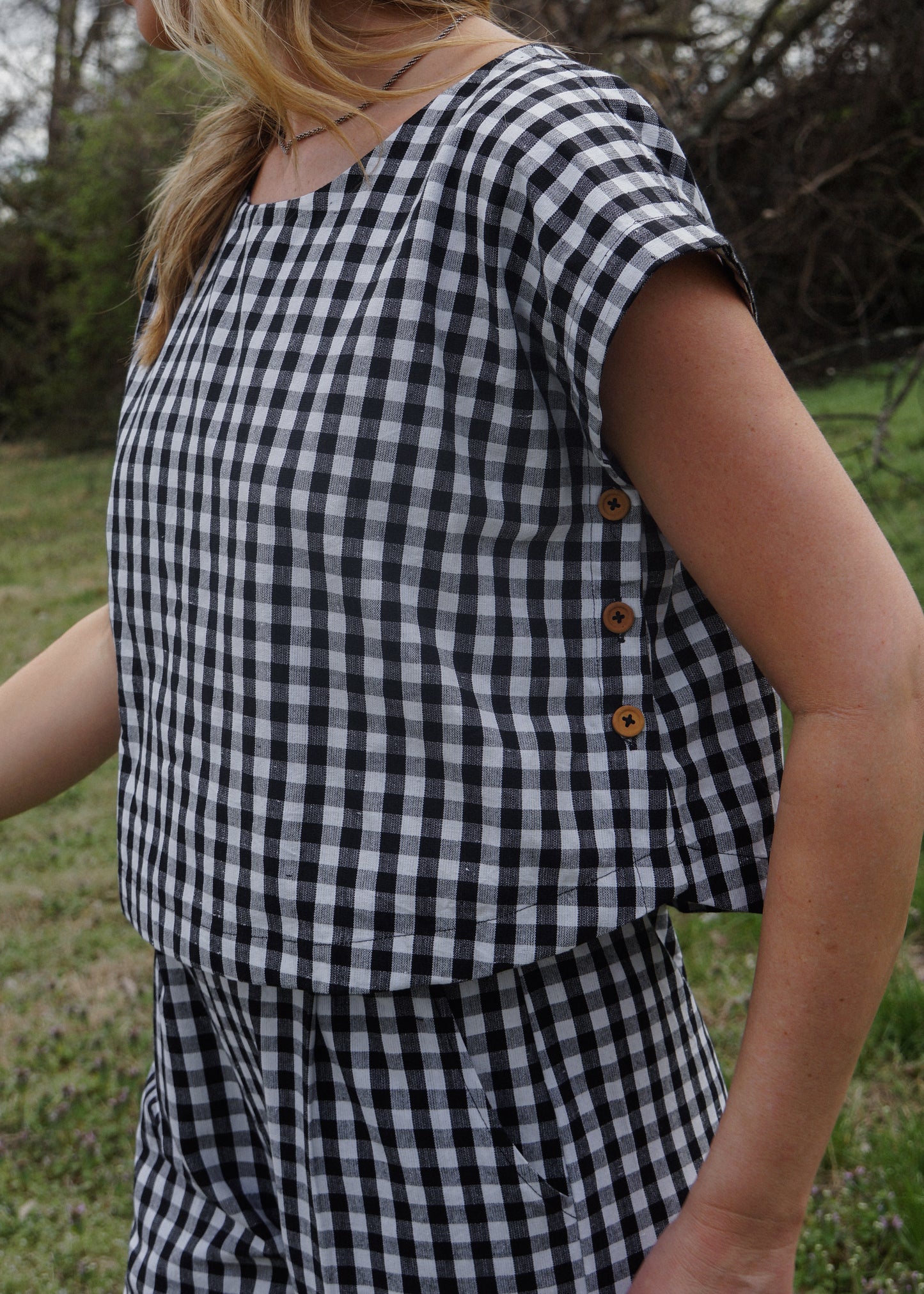 Katie Handwoven Cotton Set in Black and White Gingham