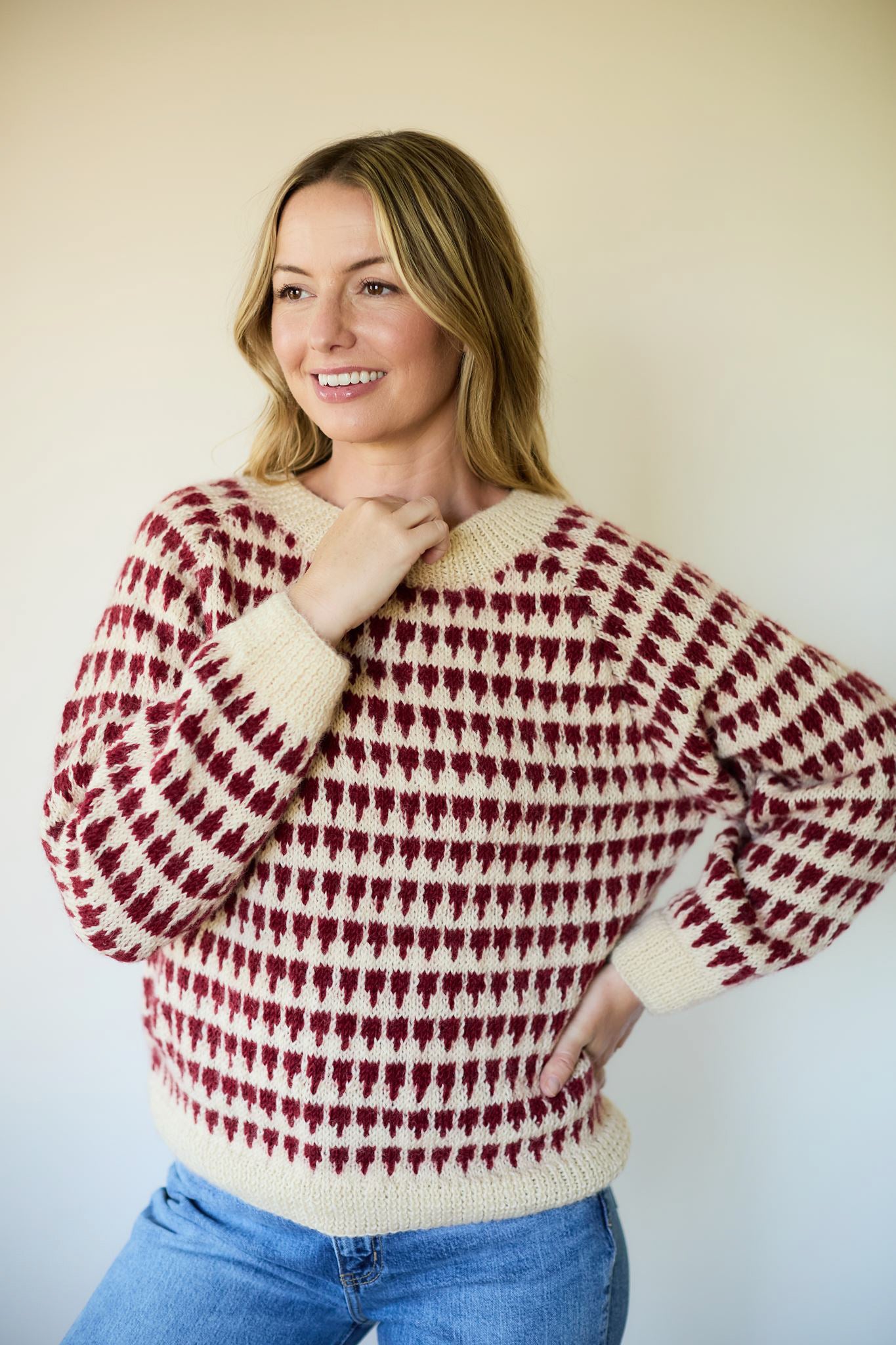 Ivy Wool Pullover in Red and Cream Made to Order