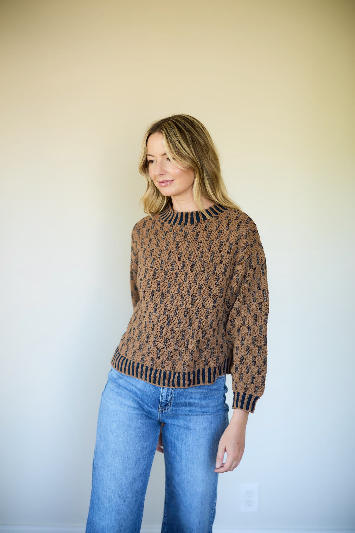 Faye Cotton Pullover in Chestnut and Navy Made to Order