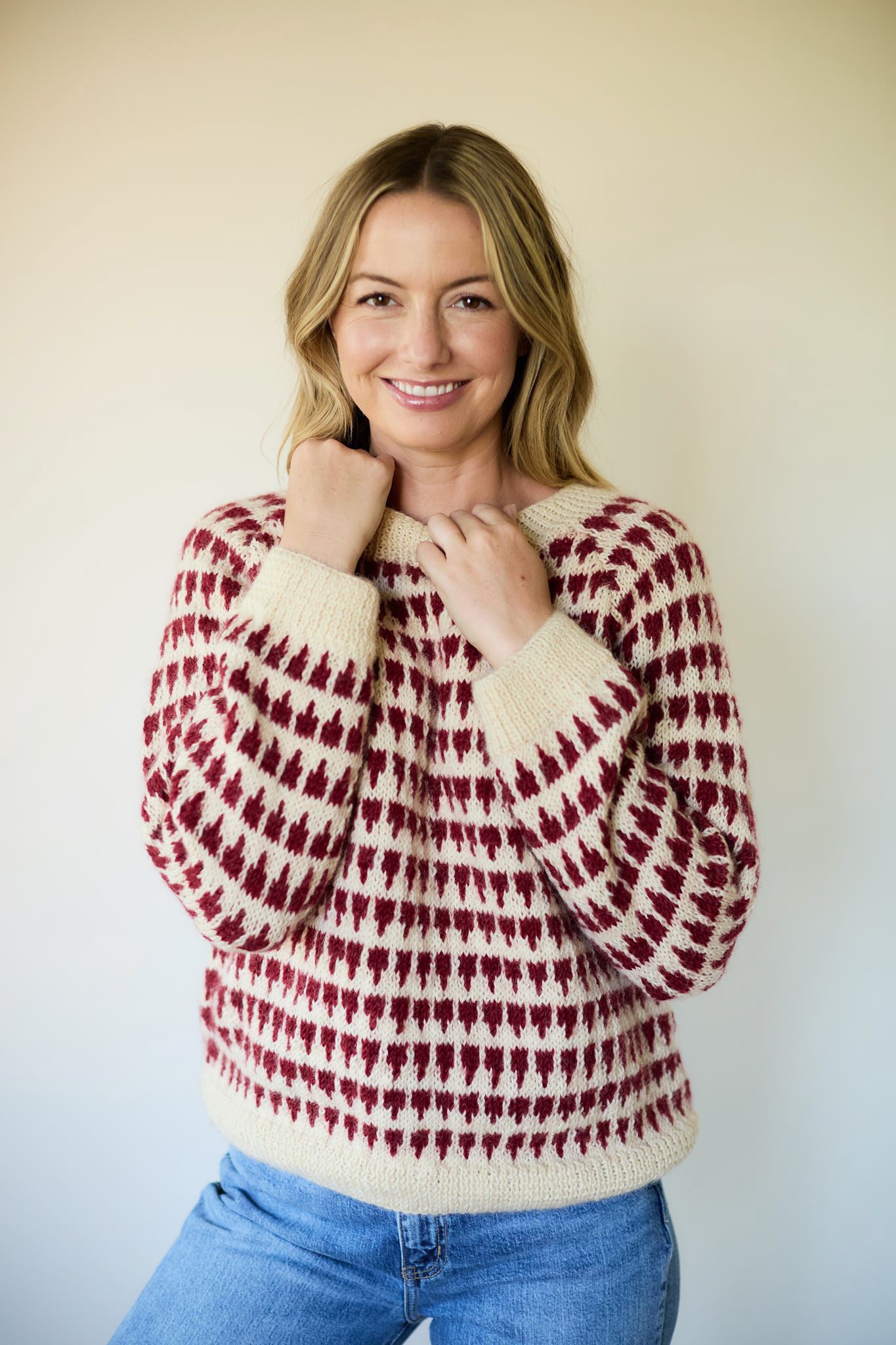 Ivy Wool Pullover in Red and Cream Made to Order