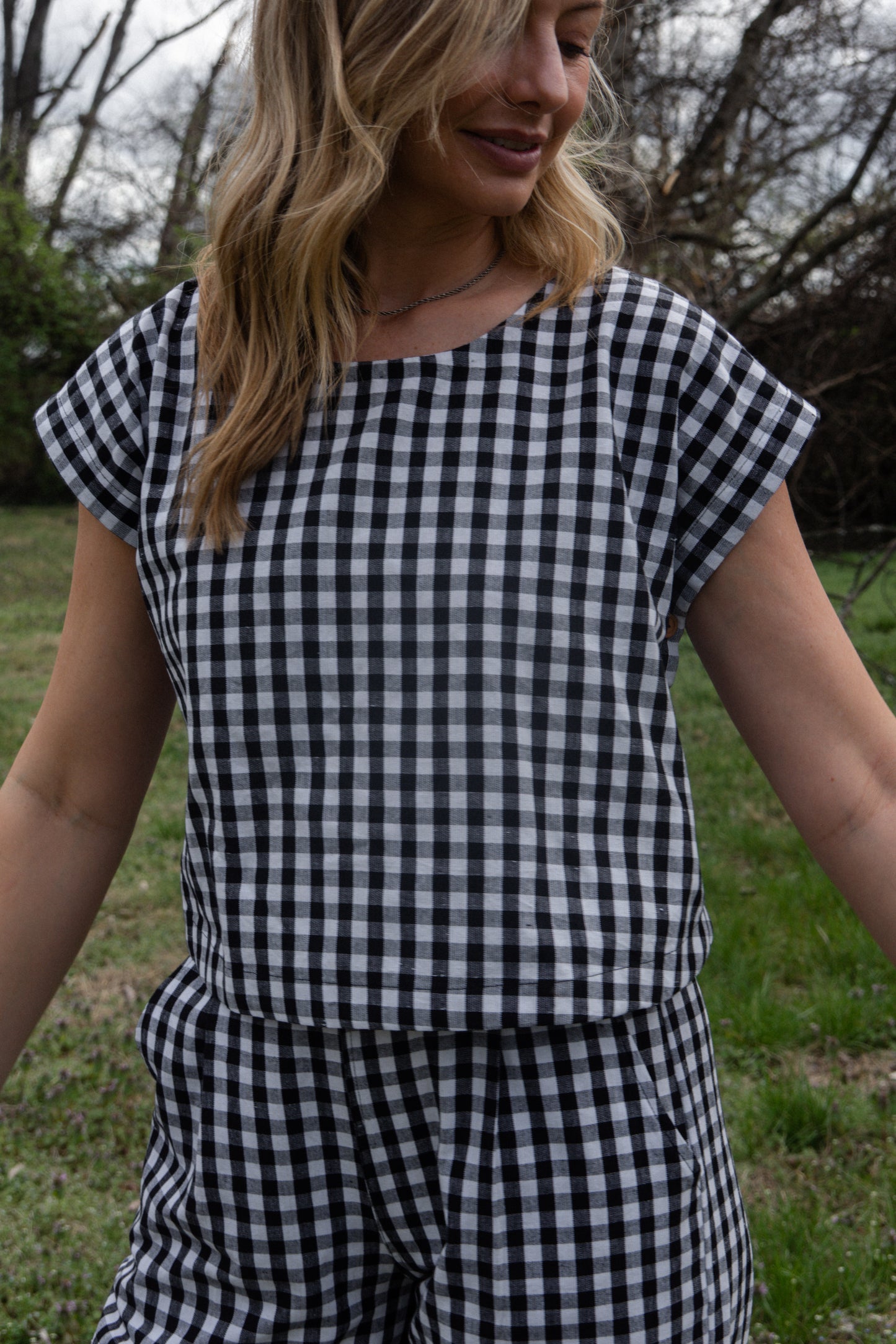 Katie Handwoven Cotton Set in Black and White Gingham