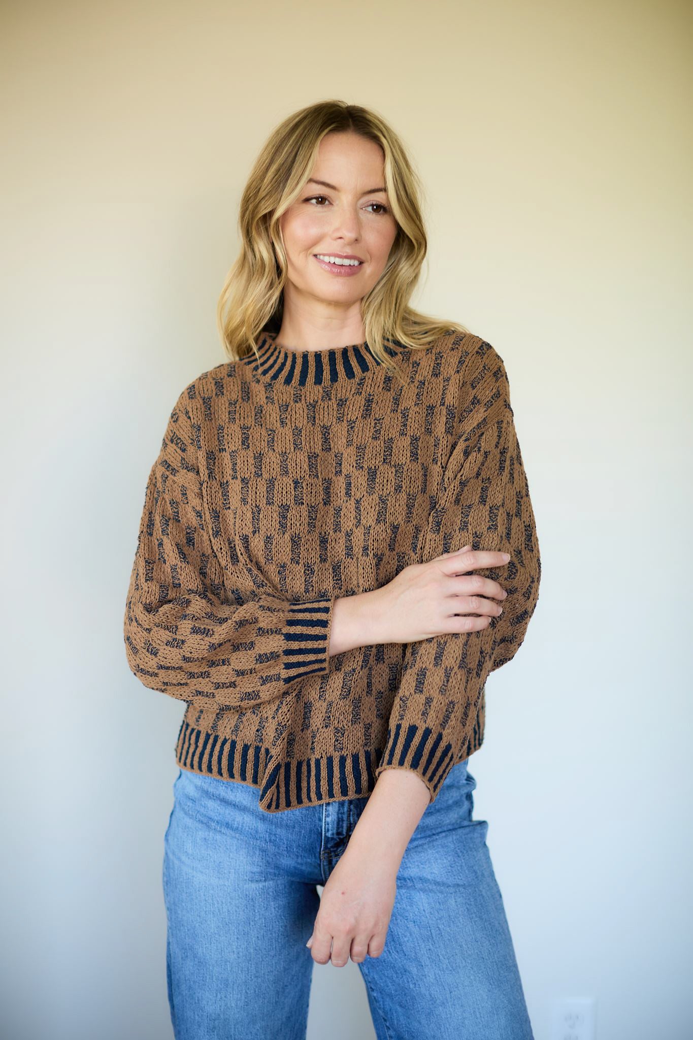 Faye Cotton Pullover in Chestnut and Navy Made to Order
