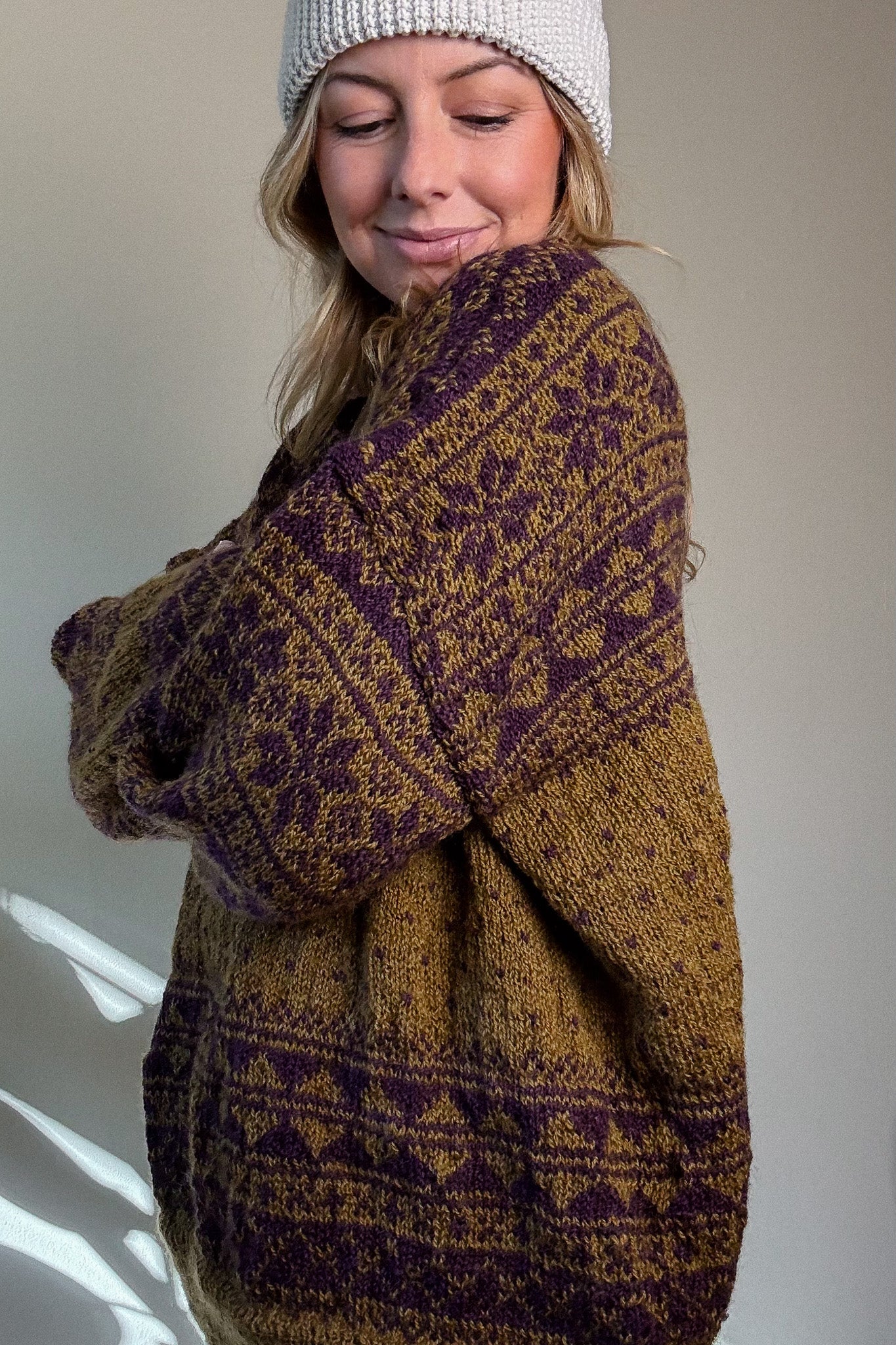 Imogene Oversized Wool Henley in Snowflake Print