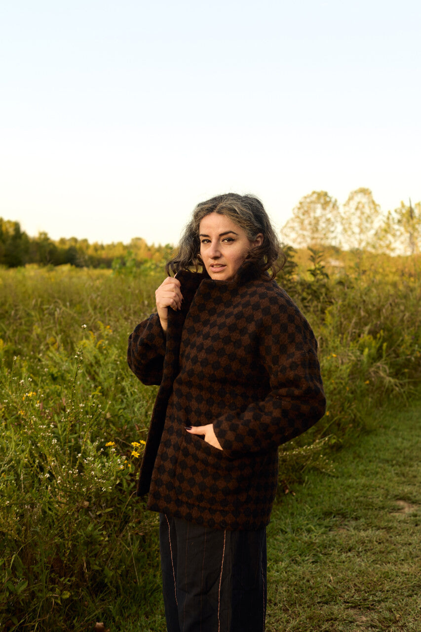 Portuguese Wool Pieper Coat in Black and Brown Check - Pre-Order 1/30