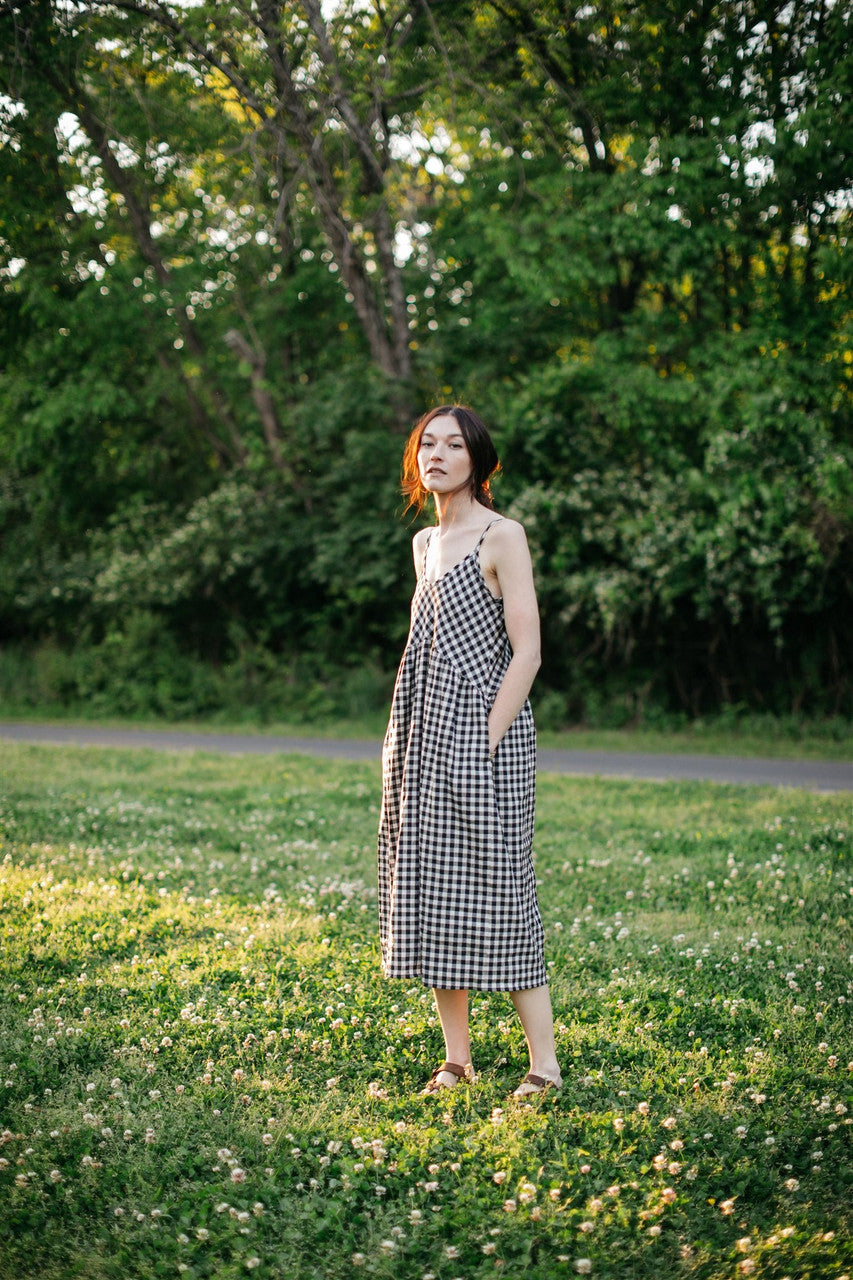 Faro Dress in Black and White Gingham Cotton Made to Order