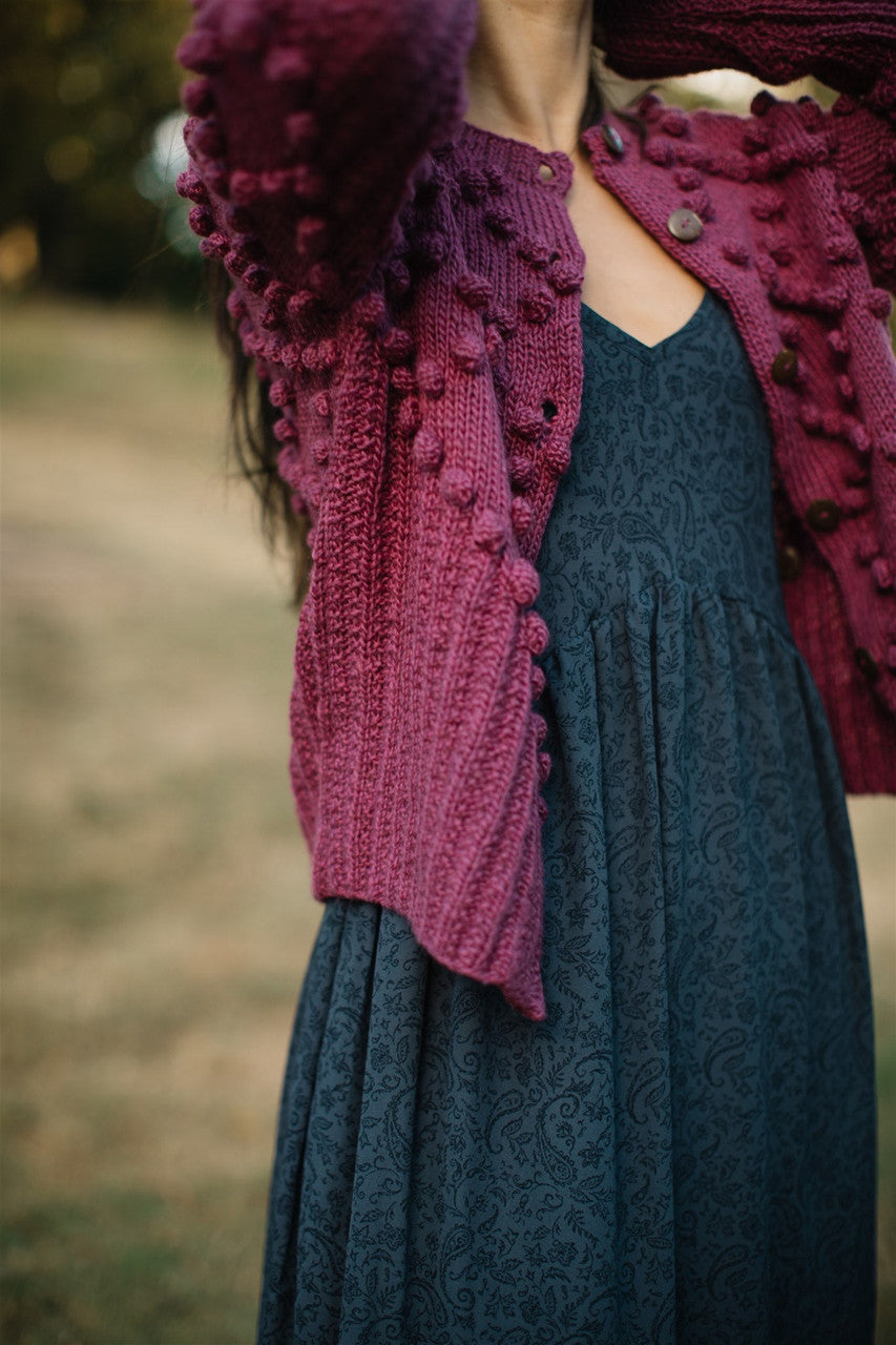 Hand Knit Nepali Wool Jill Sweater in Fuchsia