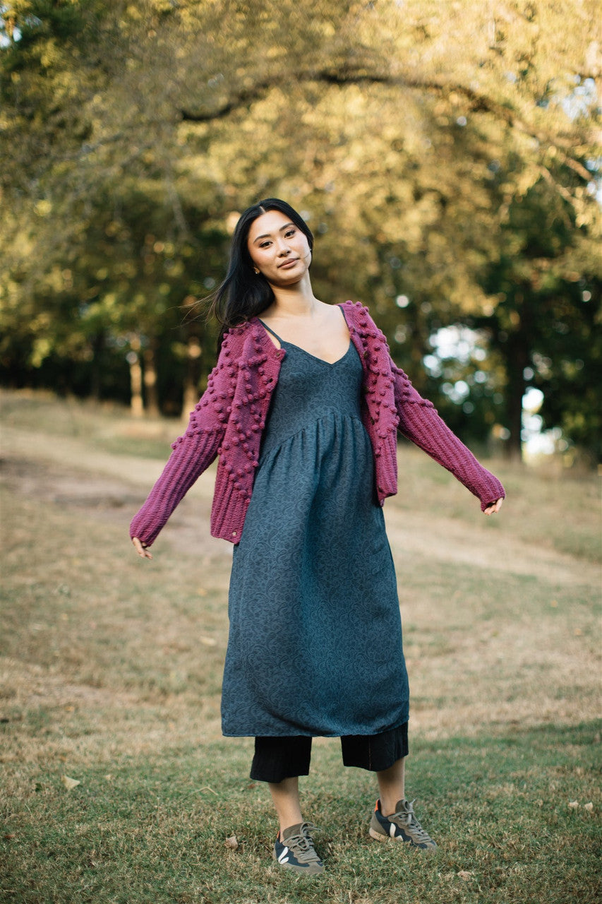 Hand Knit Nepali Wool Jill Sweater in Fuchsia