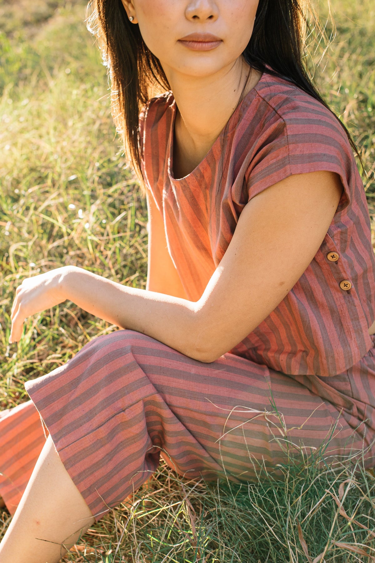 Katie Handwoven Cotton Mauve and Dust Stripe Made to Order