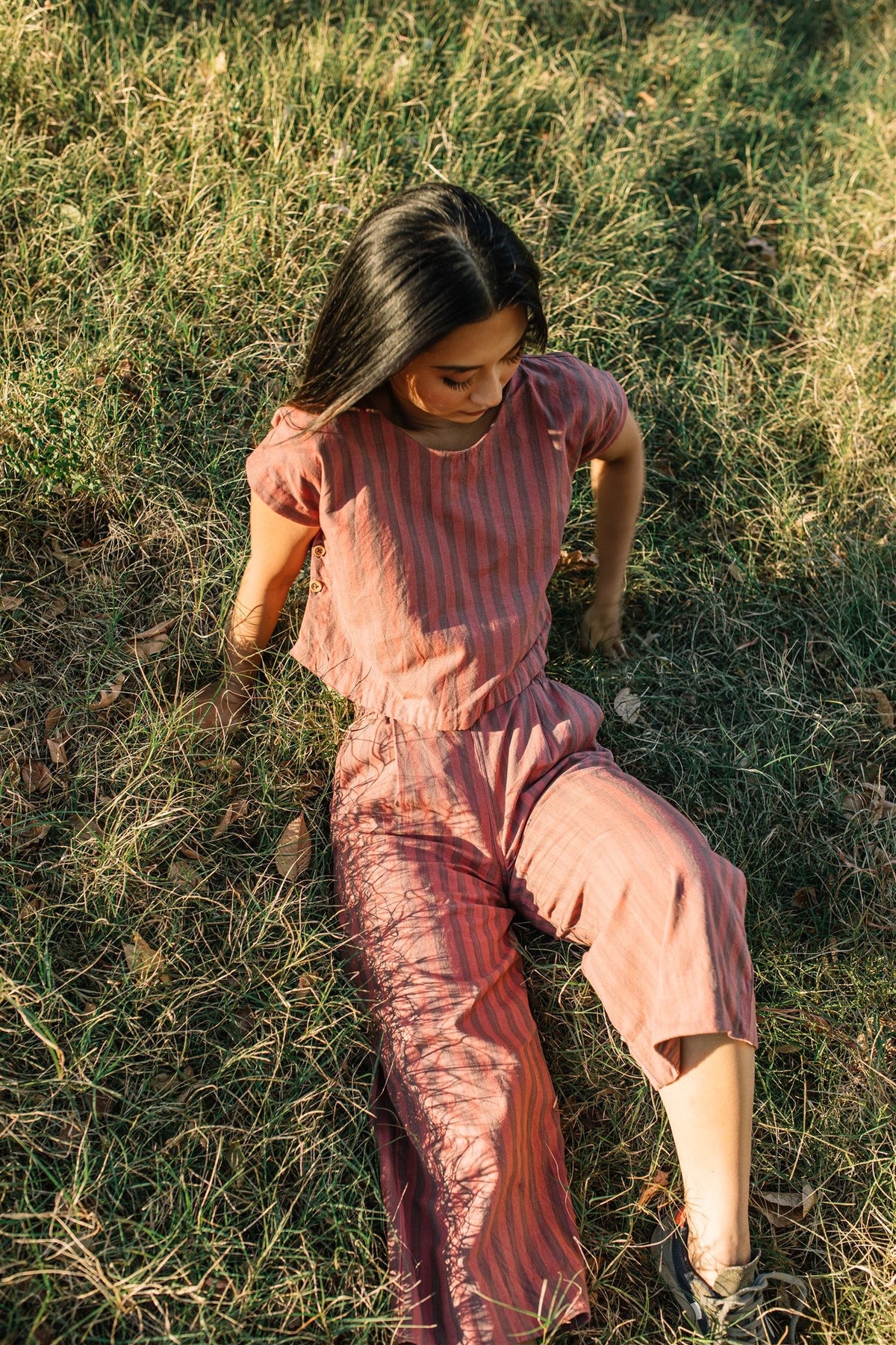 Katie Handwoven Cotton Mauve and Dust Stripe Made to Order