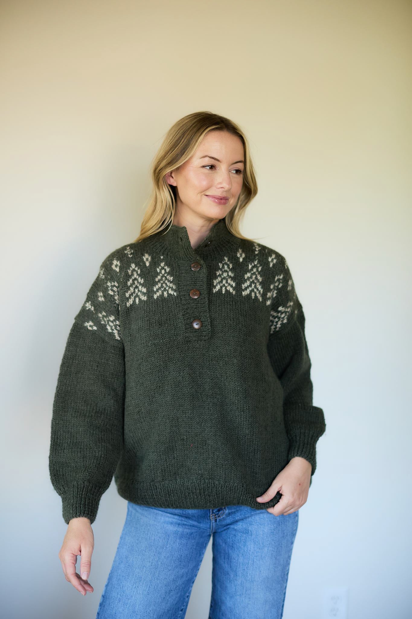 Imogene Oversized Wool Henley in Fern Made to Order