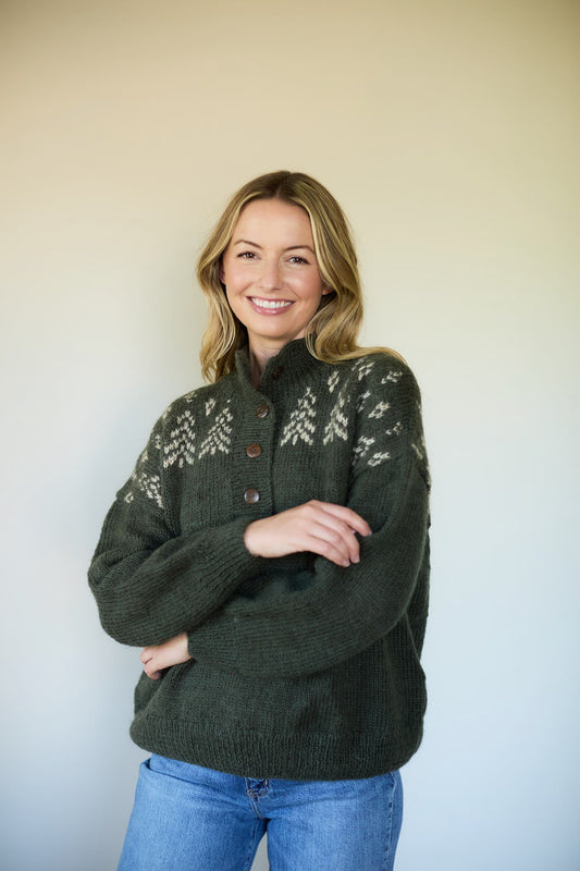 Imogene Oversized Wool Henley in Fern Made to Order