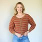 Leota Striped Wool Cardigan in Chestnut and Red Made to Order