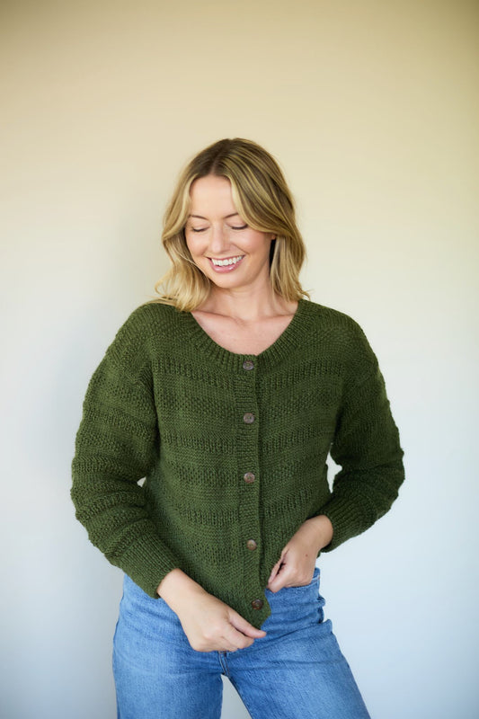 Alma Wool Cardigan in Dark Green Made to Order