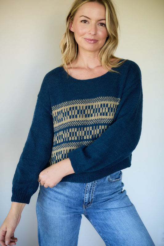 Ola Pashmina Pullover in Opal and Chestnut or Brown and Cream Made to Order