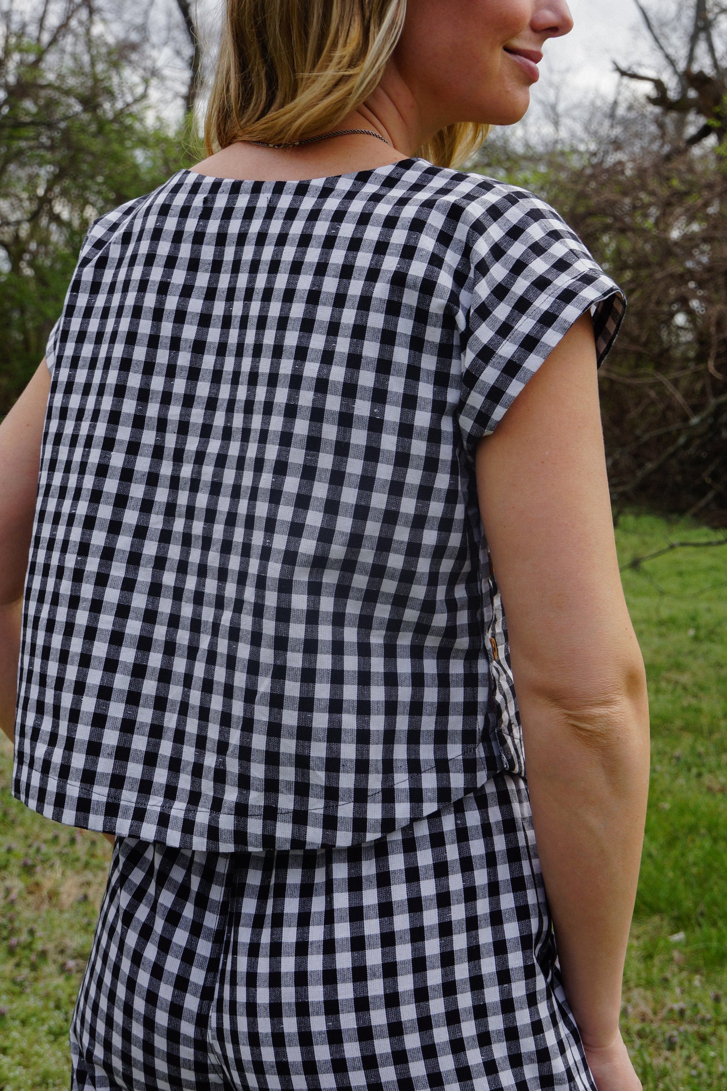 Katie Handwoven Cotton Set in Black and White Gingham