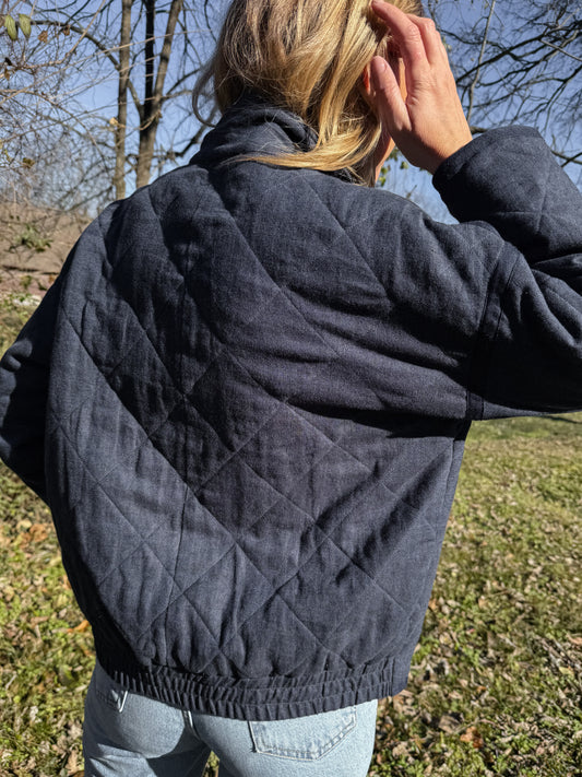 Jamie Linen Quilted Jacket in Navy Made to Order