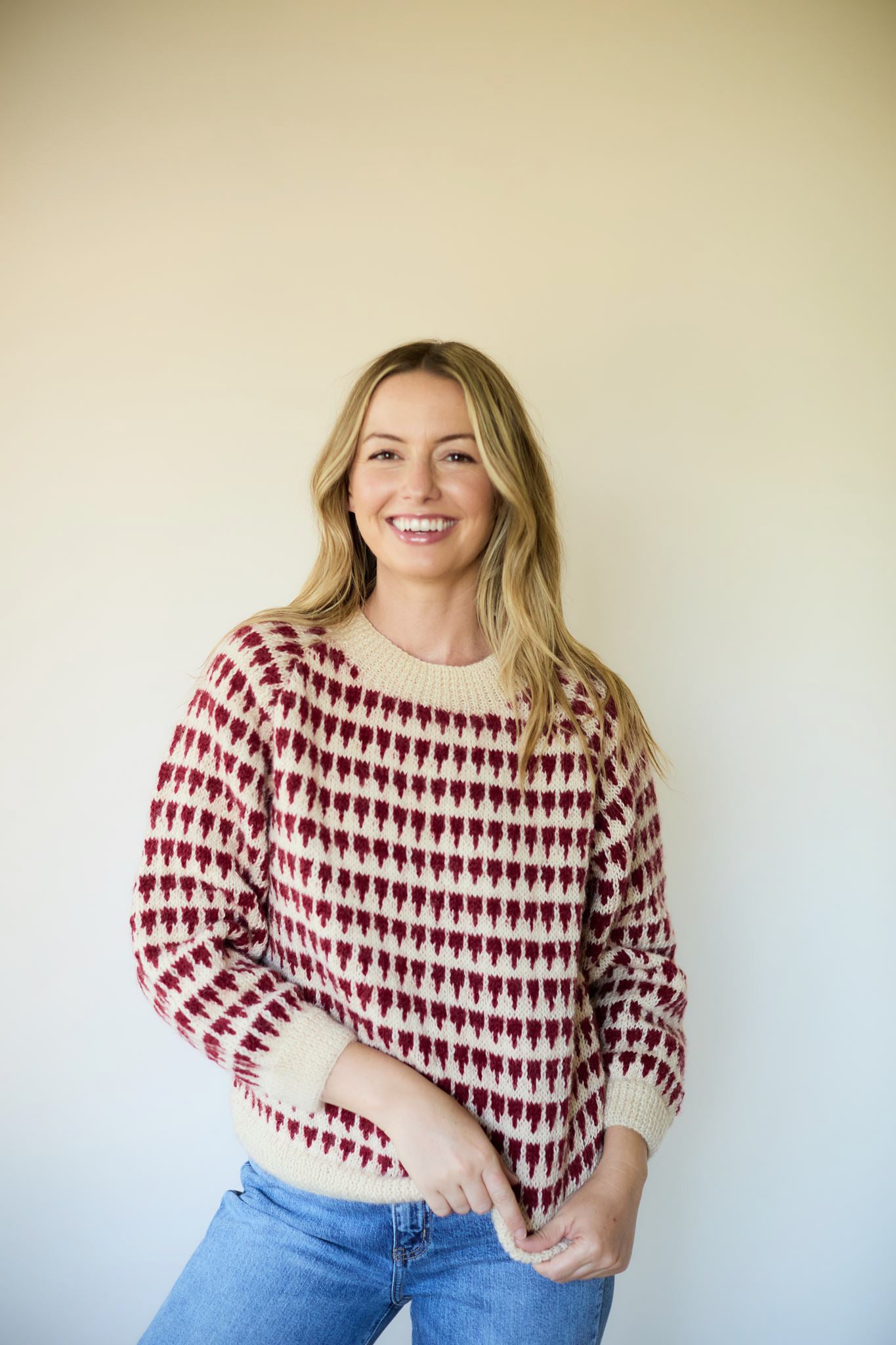 Ivy Wool Pullover in Red and Cream Made to Order
