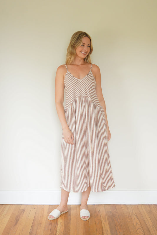Faro Dress in Red and White Striped Linen