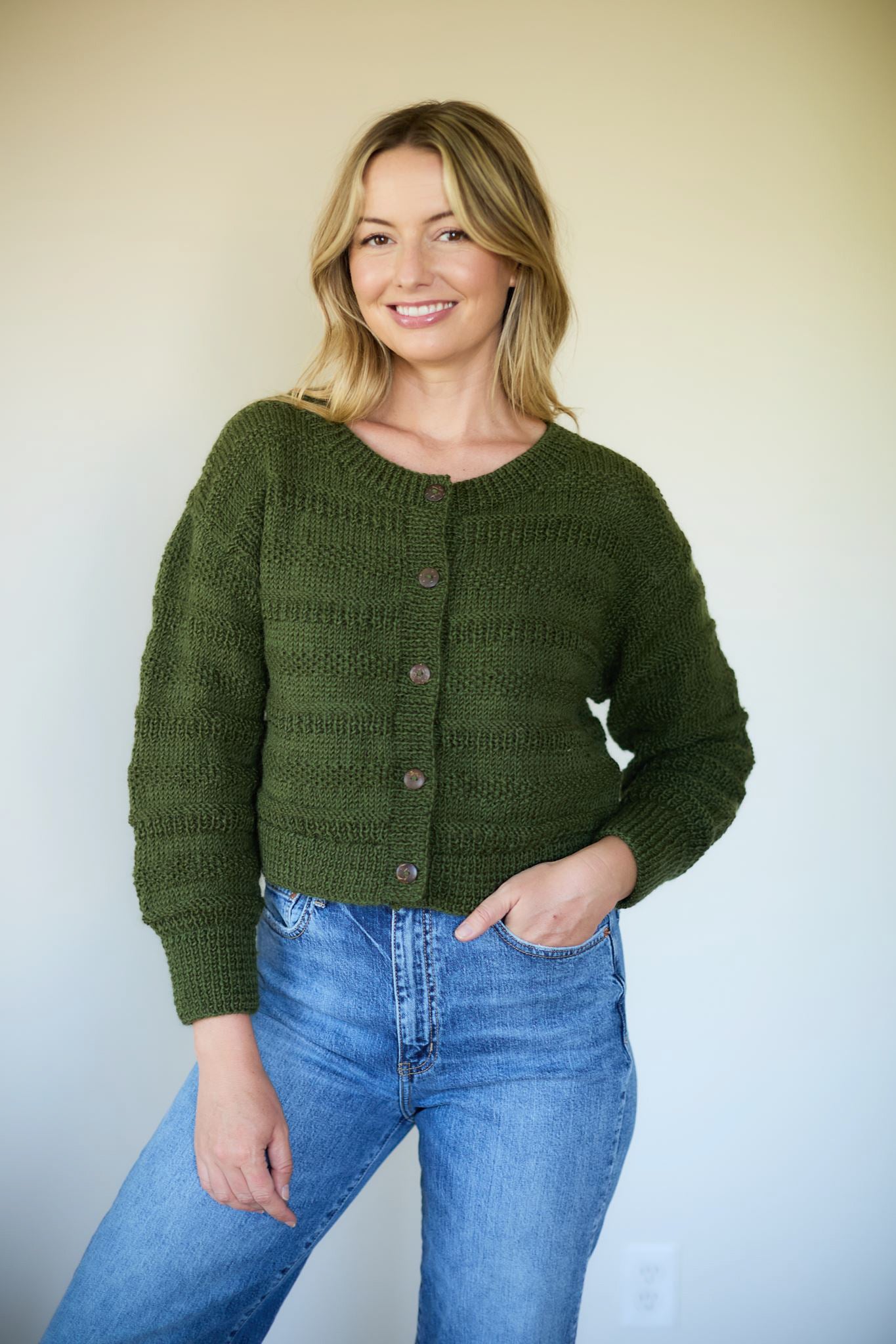 Alma Wool Cardigan in Dark Green Made to Order
