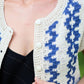Martha Hand Knit Cotton Vest in Cream and Cobalt