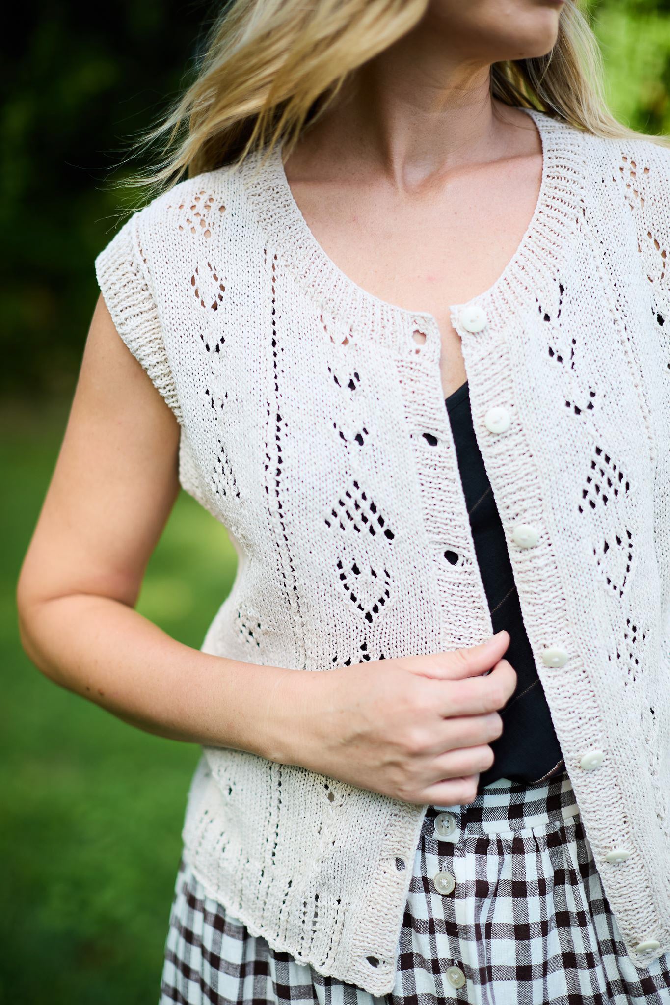 Maria Hand Knit Cotton Vest in Cream