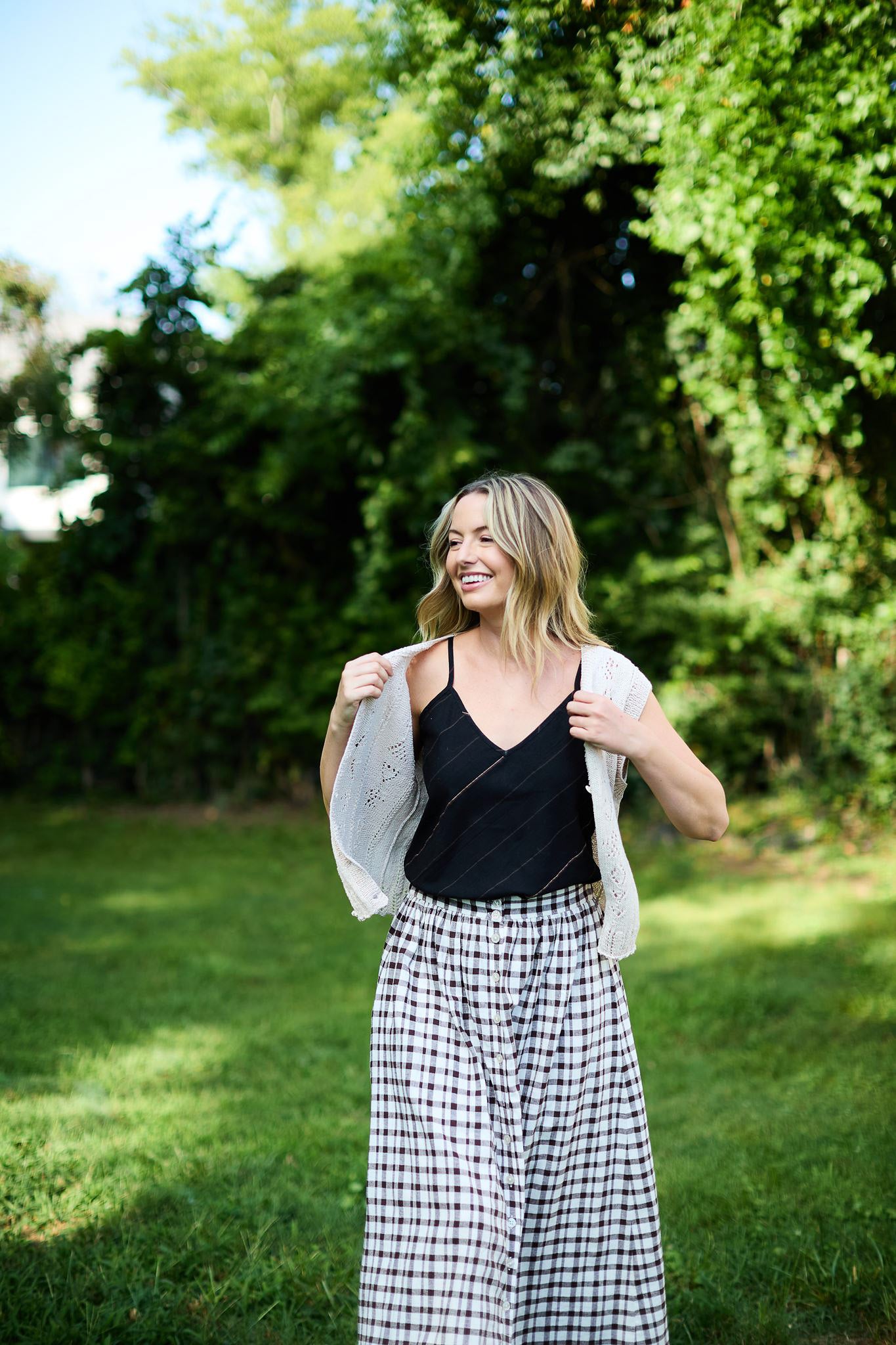 Bias Cut Tank in Black Handwoven Cotton