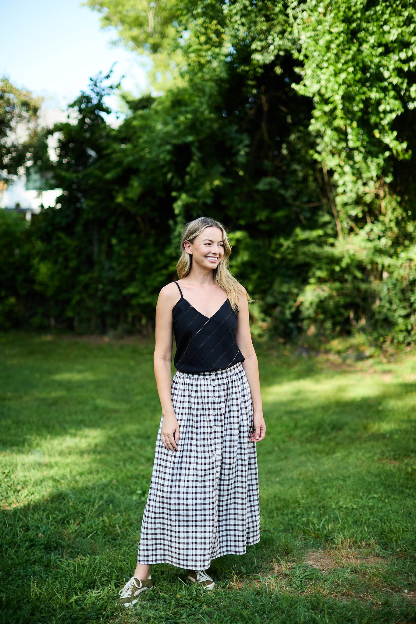 Bias Cut Tank in Black Handwoven Cotton