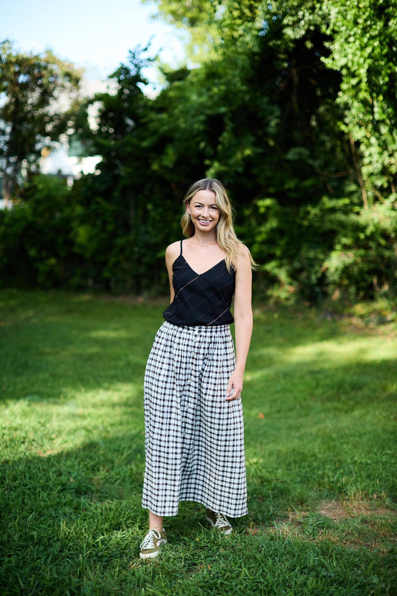Bias Cut Tank in Black Handwoven Cotton