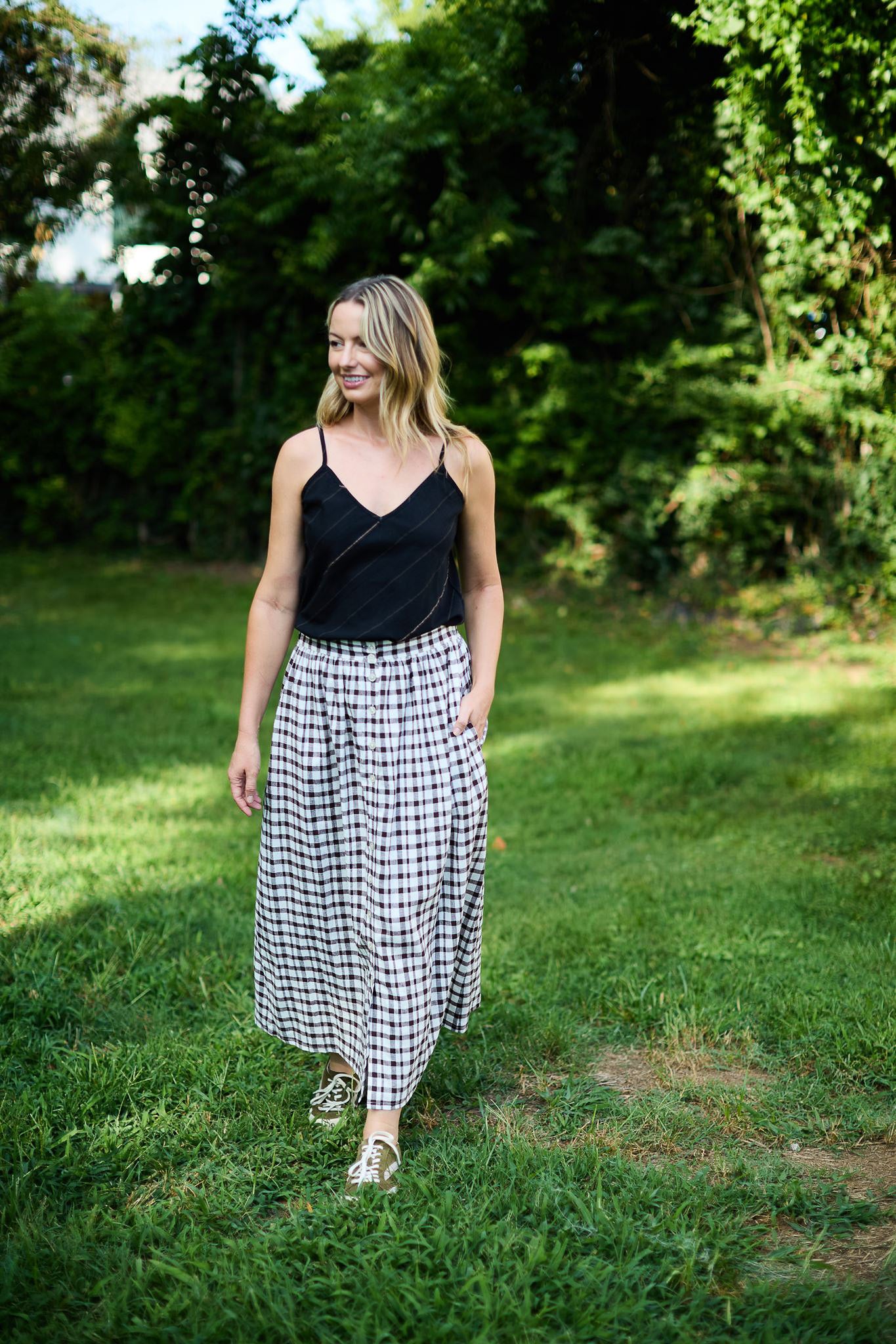 Bias Cut Tank in Black Handwoven Cotton