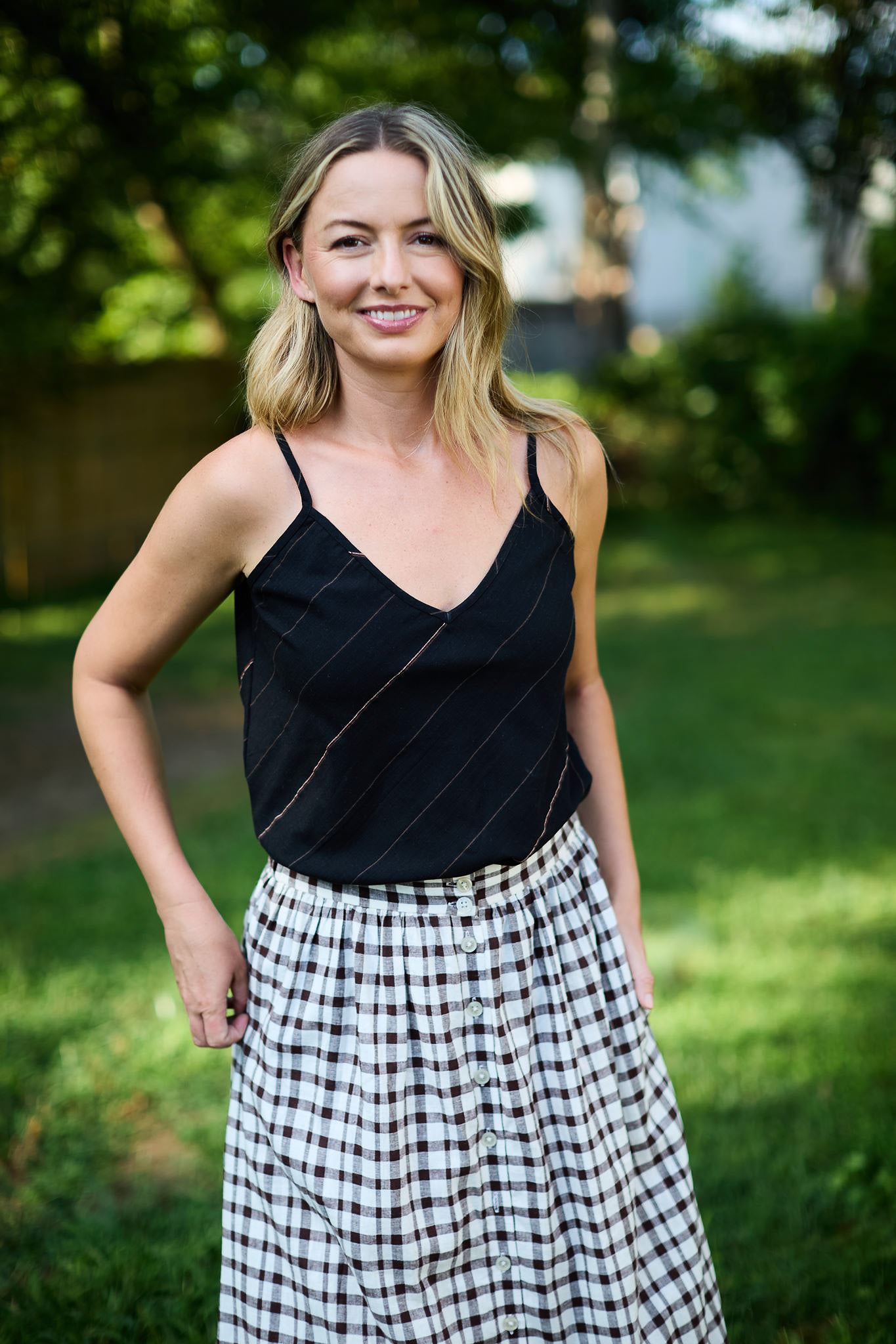Bias Cut Tank in Black Handwoven Cotton