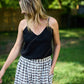 Bias Cut Tank in Black Handwoven Cotton