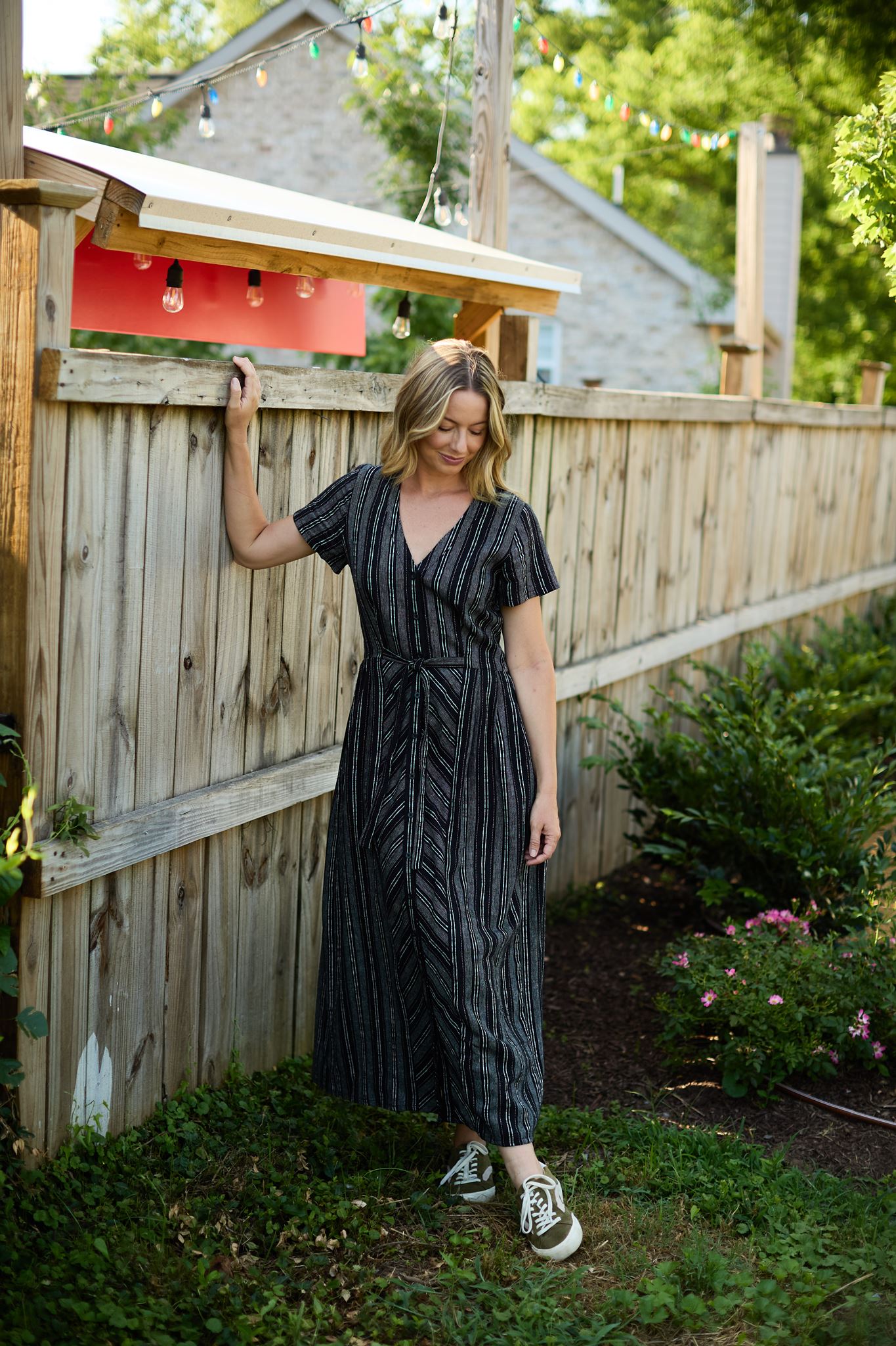 June Dress in Black and White Linen