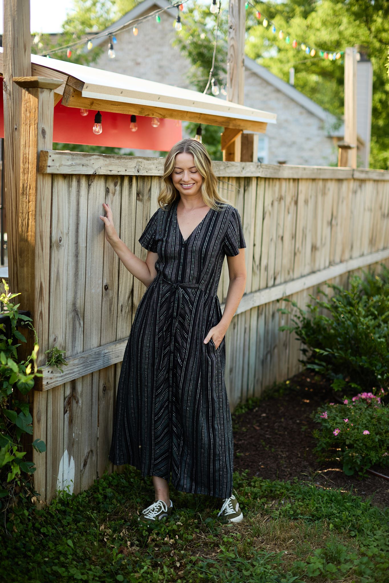 June Dress in Black and White Linen